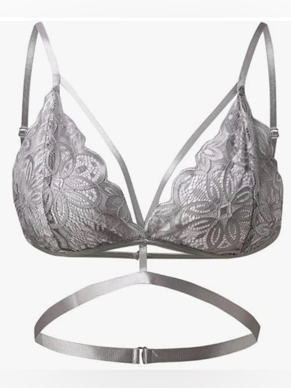 Lace Triangle Bralette with Strappy Underband - white